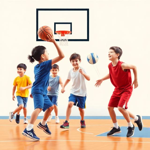 Young players enjoying basketball together